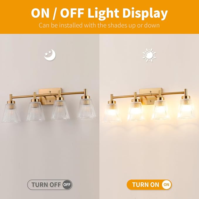 OCIOC 4-Light Bathroom Vanity Light, Burshed Gold Bathroom Light - Image 4