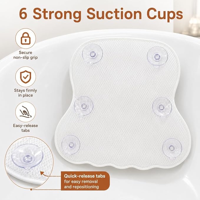 4D Air Mesh Bath Pillow for Tub, Soft Bathtub Cushion - Image 3