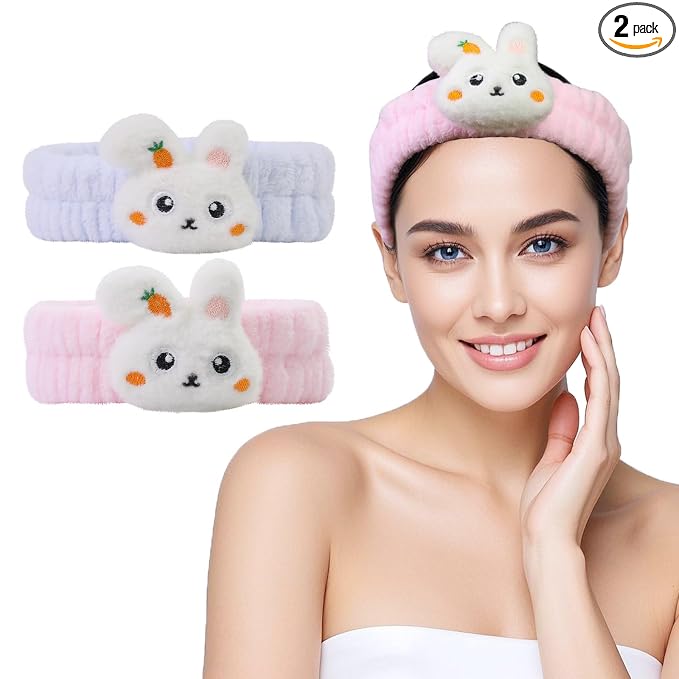 Spa Headband for Washing Face, 2 Pack Cute Hair Band for Shower Yoga Beauty by FLYINGMAGE