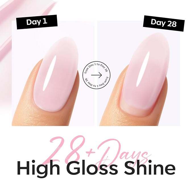 modelones Builder Nail Gel Top Coat, 15 ML No Wipe Ultra Gloss Milky Pink Gel - Image 6