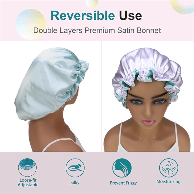 Adjustable Silk Satin Bonnet Hair Care Caps - Image 2