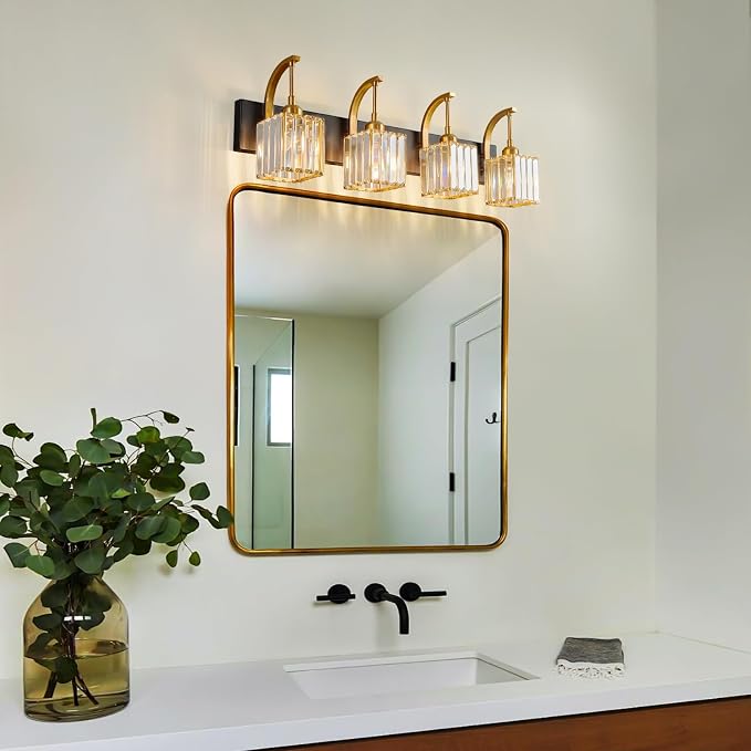 Crystal Vanity Lights 4-Light Black Gold Bathroom Vanity Lights Modern Crystal - Image 3
