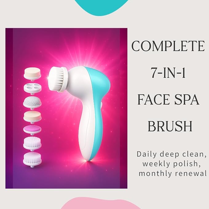 Facial Cleansing Brush Face Scrubber, 7-in-1 Electric Spin Cleanser Brushes - Image 2