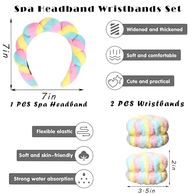 Tetizo Spa Headbands for Washing Face Wristband Set Sponge Makeup Skincare - Image 2