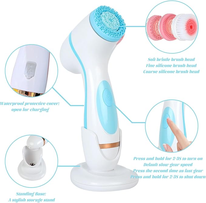 Facial Cleansing Brush, 3in1 Silicone Face Scrubber, Waterproof Facial Scrubber - Image 6