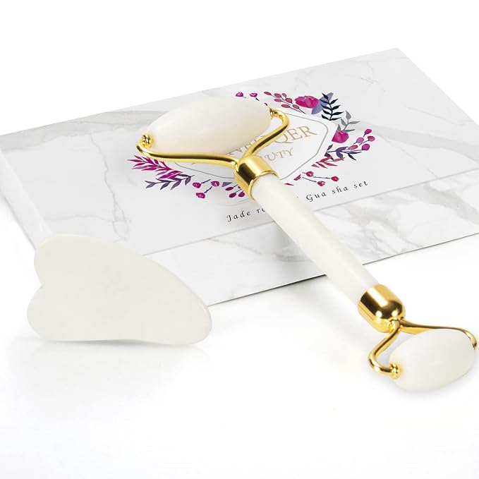 Gua Sha Facial Massage Tool & Jade Roller Set, Facial Massager by YLTNEUQER