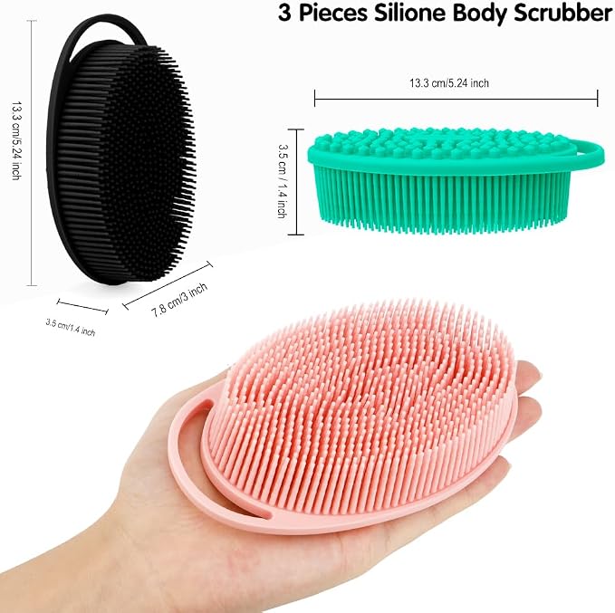 3 Pack Silicone Body Scrubber, Silicone Loofah Exfoliating Soft Body Scrubber - Image 3