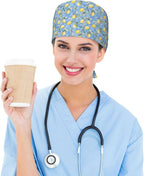 Scrub Cap for Women and Men Boho Black Leaf Pattern Adjustable Breathable - Image 6