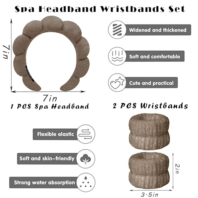 Spa Headbands for Washing Face Wristband Set Sponge Makeup Skincare Headband - Image 2