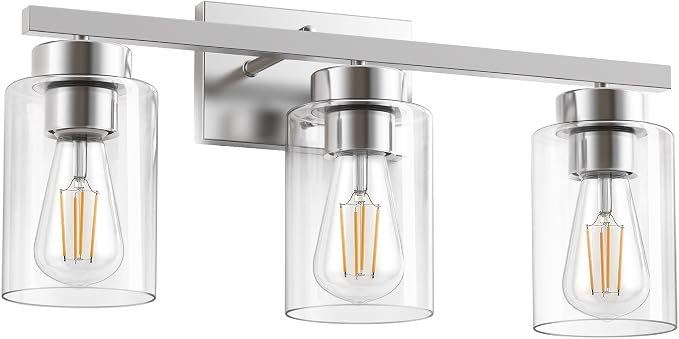 PARTPHONER 3-Light Bathroom Light Fixtures, Brushed Nickel Vanity Light - Image 2