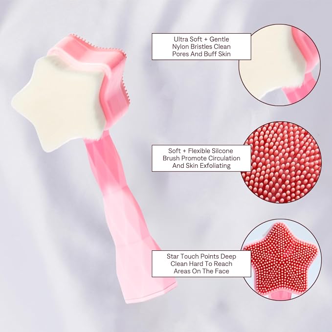 No Mo-Stache All Star Face Brush -Manual Facial Cleansing Brush, 2-in-1 Skin - Image 2