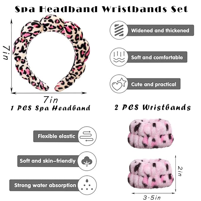 Tetizo Spa Headbands for Washing Face Wristband Set Sponge Makeup Skincare - Image 2