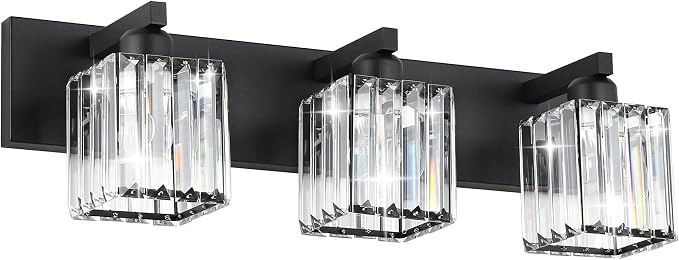 Aipsun Black Vanity Light Bathroom Lighting Fixtures 3 Light Crystal Modern by Aipsun