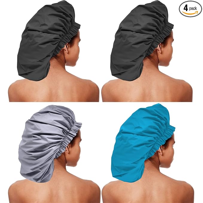 ELEBOX 4 Pack Premium Collection Super Jumbo Shower Cap Extra Large Shower Caps by ELEBOX