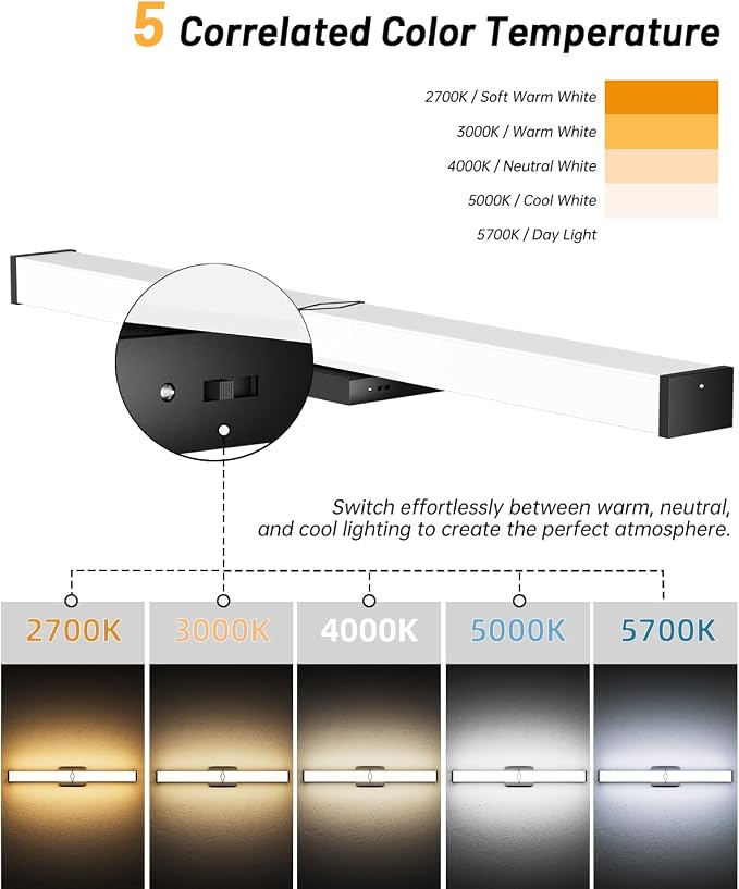 Bathroom Vanity Light, 32inch 5CCT Modern Dimmable Bathroom Light Fixtures Over - Image 2