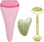 Chikoni 3 in 1 Ficial Face Ice Jade Roller and Gua Sha Tool, Natural Real Jade by Chikoni
