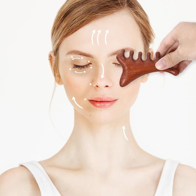 4 in 1 Natural Sandalwood Gua Sha Massage Tool, Face Eye Neck & Body Meridian - Image 4