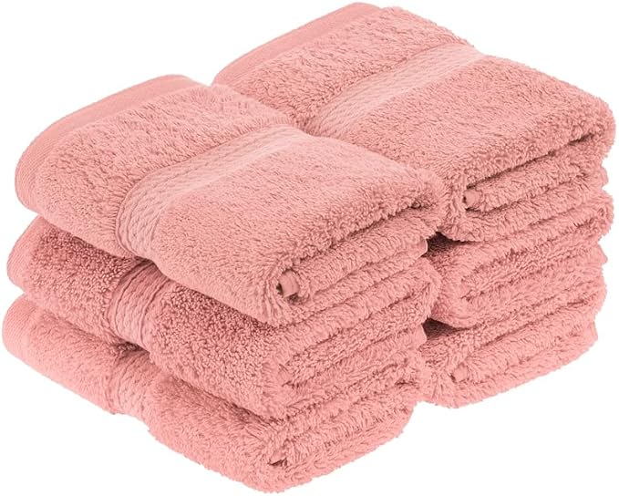 Superior Egyptian Cotton Pile Face Towel/Washcloth Set of 6, Ultra Soft Luxury by SUPERIOR