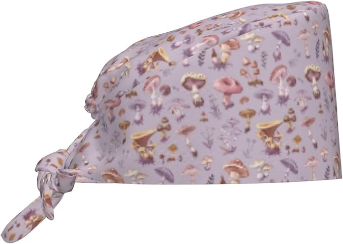 Scrub Cap for Women and Men Boho Black Leaf Pattern Adjustable Breathable by SUPLUCHOM