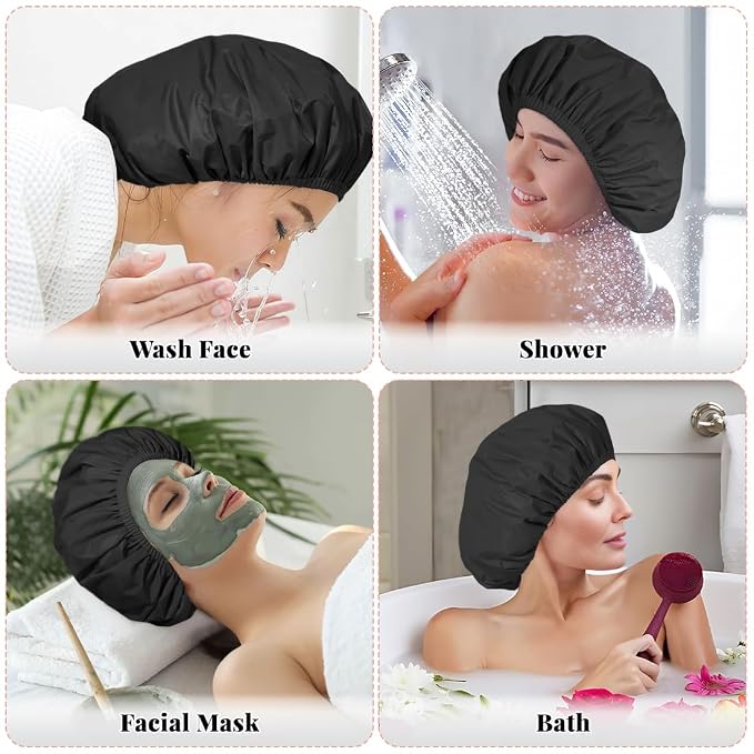 3 Pack Reusable Shower Cap for Women, Waterproof Hair Cap for Shower and Bath - Image 6