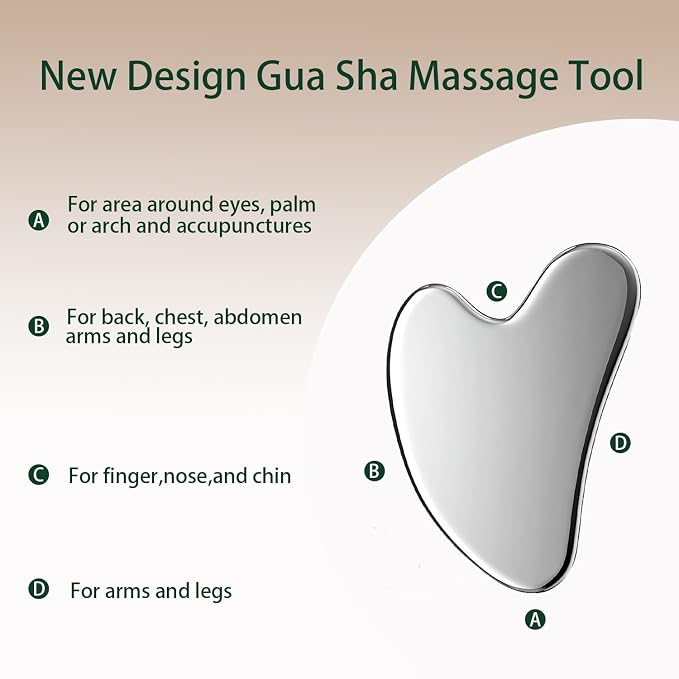 Stainless Steel Gua Sha Tool & Lymphatic Drainage Face Brush Set, Facial - Image 4