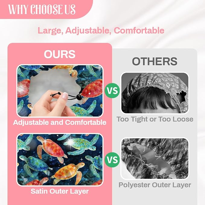 Sea Turtle Reusable Shower Cap Ocean Double Layer Waterproof Shower Caps Large - Image 4