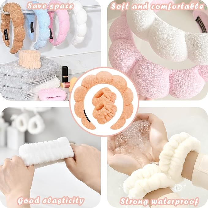 Spa Headbands for Washing Face Wristband Set Sponge Makeup Skincare Headband - Image 5