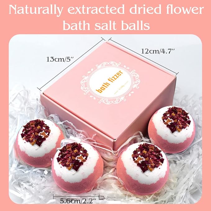 Dried Flower Bath Bombs Salt Balls, Rose Extract Essential Oils, Moisturizing - Image 4