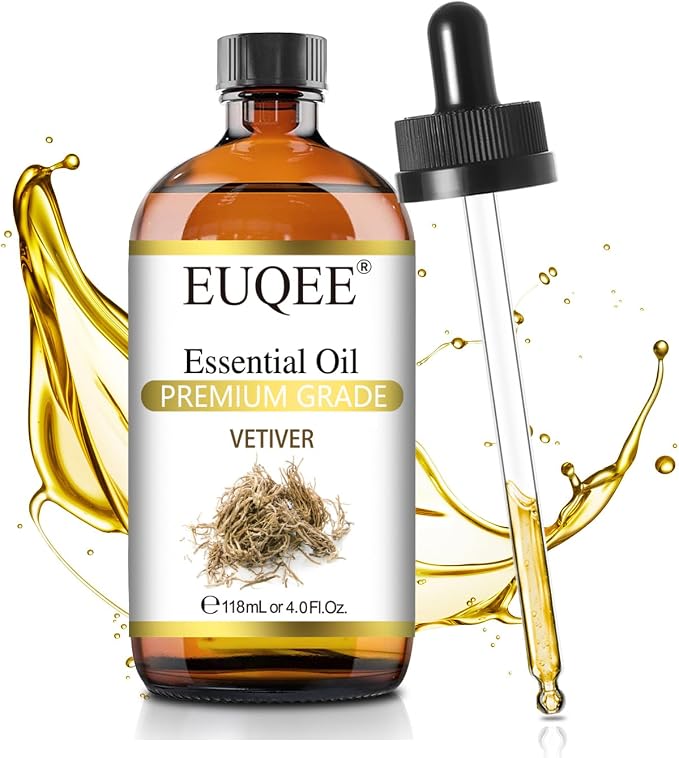 EUQEE Vetiver Essential Oil 4oz/118ML Large Bottle Vetiver Oil Premium by EUQEE