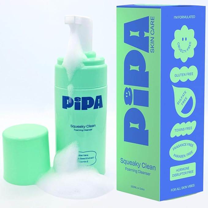 Pipa Skincare Squeaky Clean Foaming Cleanser 3.4 fl oz | Gentle Face Wash by PipaSkincare