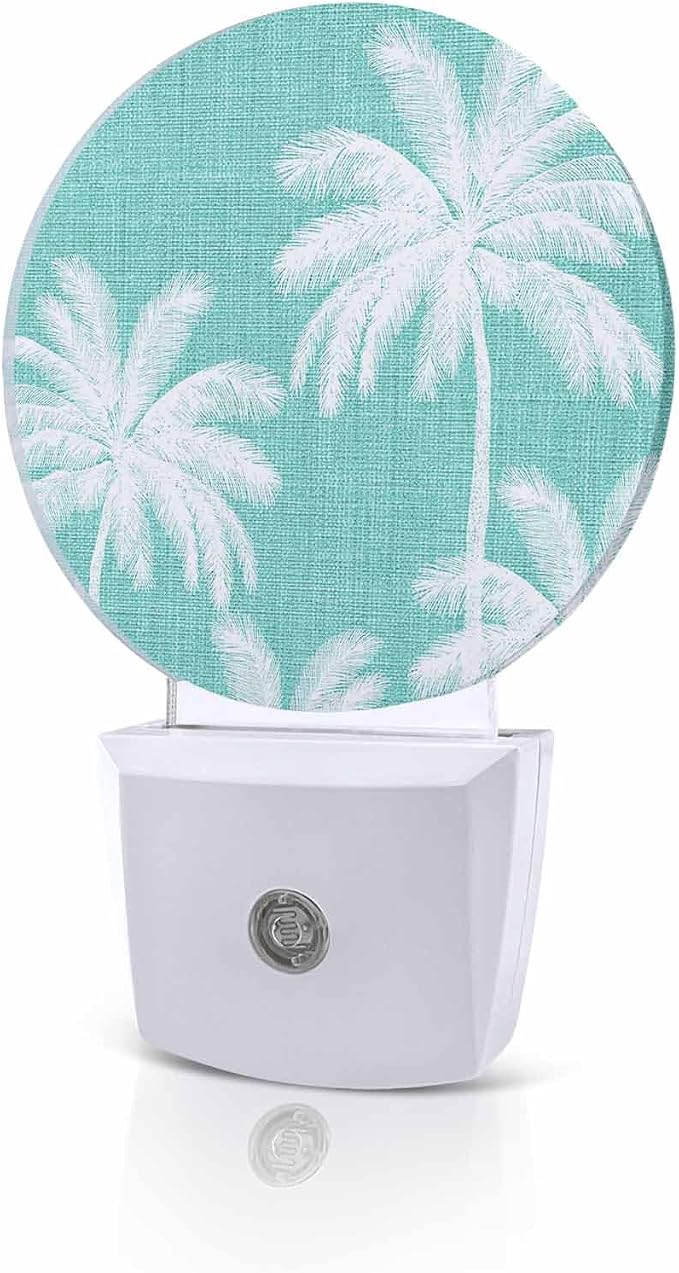 Night Lights Auto Sensor Tropical Palm Trees Night Light Teal Linen Coastal by Home+L6