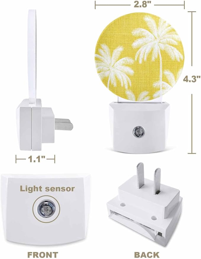 Night Lights Auto Sensor Tropical Palm Trees Night Light Yellow Linen Coastal - Image 2