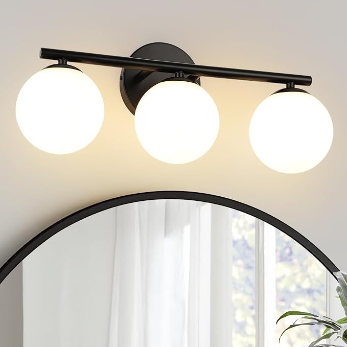 Black Globe Bathroom Light Fixtures 3-Light Vanity Light by foucasalLighting