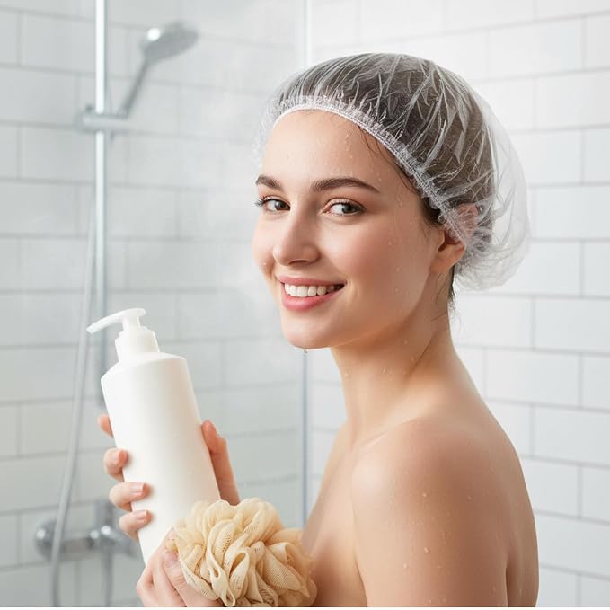 Disposable Shower Caps, Large Plastic Clear Hair Cap Thickened - Image 4