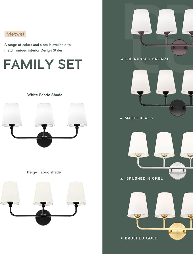 Bathroom Light Fixtures, 3-Light Matte Black Vanity Lights - Image 7