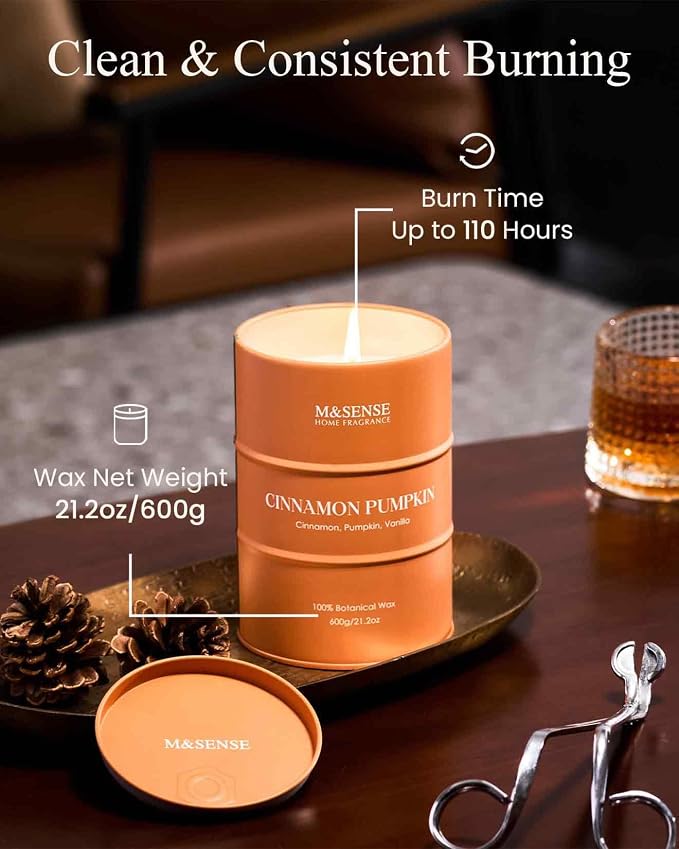 M&SENSE Cinnamon Pumpkin Scented Candles Large, Christmas Soy Candles, 21.2oz - Image 4