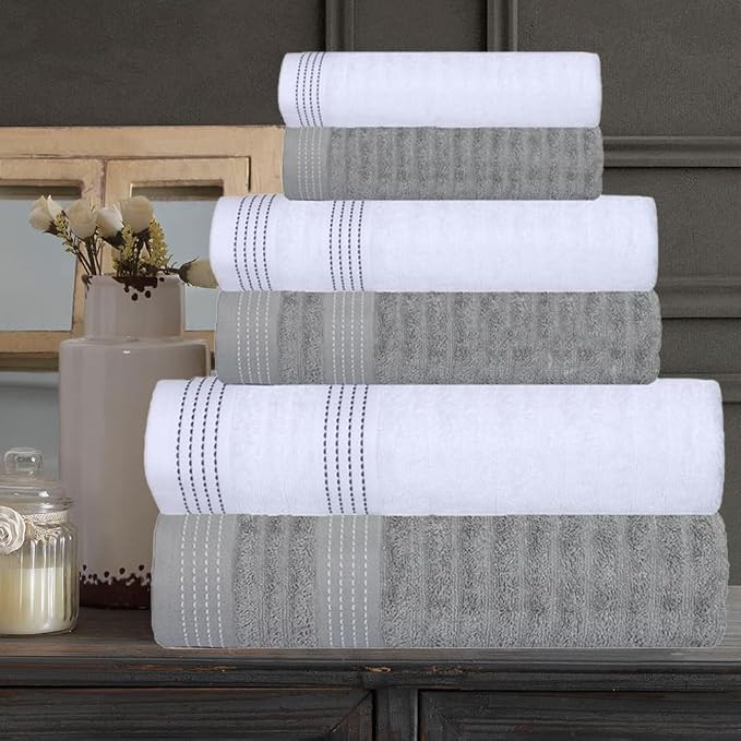 CASA COPENHAGEN Elegance 6Pcs 100% Egyptian Cotton Large Designer Towels Gift - Image 2