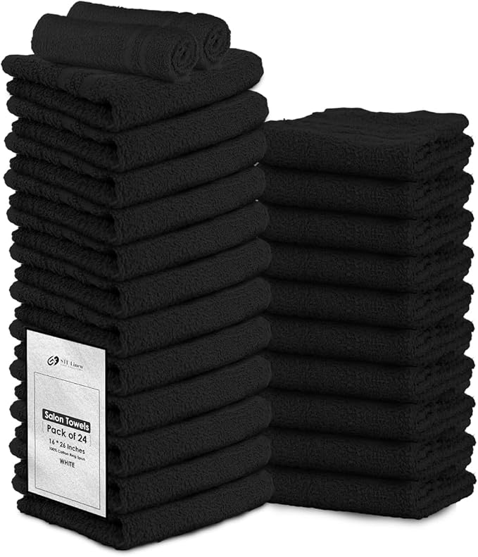 24 Pack Black Hand Towels 100% Cotton Spa Towels – 16x27 inches Highly by STFLinen
