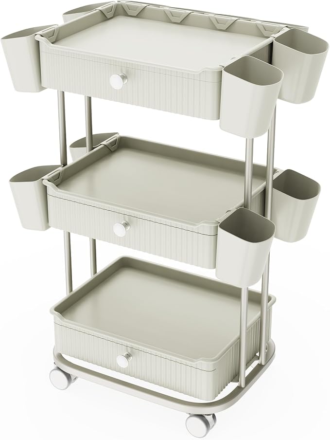 3 Tier Drawer Beauty Cart with 12 Movable Storage Organizer, Thickened ABS & by pouseayarMassageTable