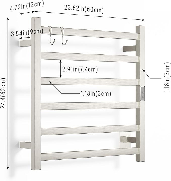 Wall Mounted Towel Warmer Square 6 Bars - Image 2