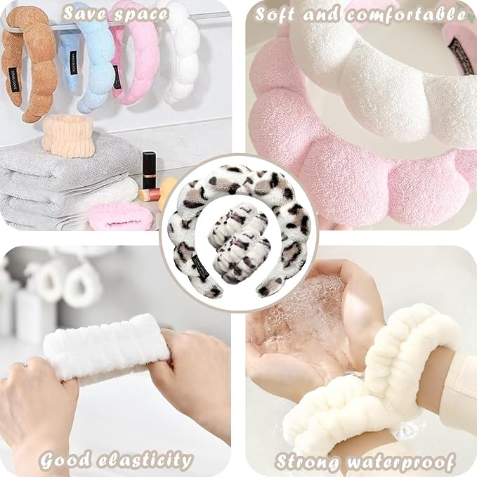 Tetizo Spa Headbands for Washing Face Wristband Set Sponge Makeup Skincare - Image 5