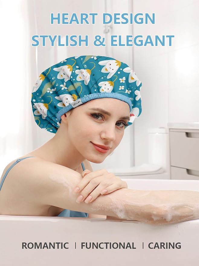 Years calm Shower Caps for Women Reusable Waterproof, Double Layer Waterproof - Image 4