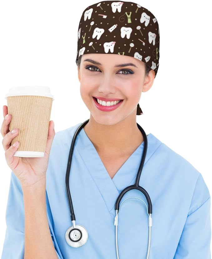Working Cap Scrub Caps with Sweatband Adjustable Tie Back Hat Nurse Surgical - Image 5