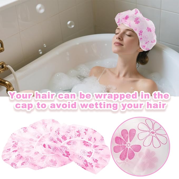 18Pcs Plastic Shower Caps for Women Waterproof Bath Caps Bathing Hair Cap - Image 5