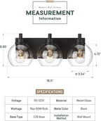 Bathroom Light Fixtures, 3-Light Matte Black Vanity Light, Modern Wall Sconces - Image 2
