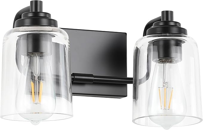 SOLFART Matt Black 2 Lights Wall Sconces Bathroom Light Fixtures Wall Light by SOLFART