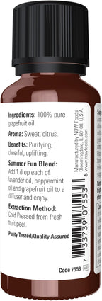 NOW Essential Oils, Grapefruit Oil, Sweet Citrus Aromatherapy Scent, Cold - Image 2