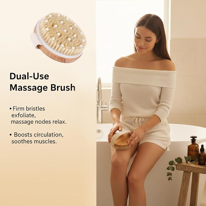 Dry Brush Set-4 Packs Natural Boar Bristle Dry Brushing Body Brush Exfoliating - Image 6