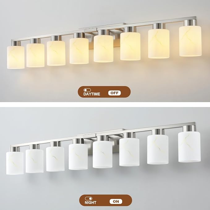 8-Light Bathroom Light Fixtures, Modern Vanity Lights, Brushed Nickel Metal - Image 5