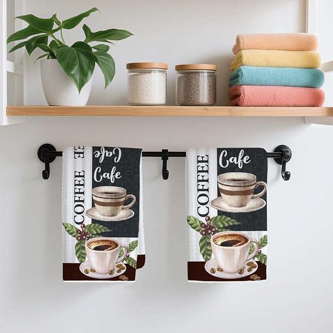 2PCS Coffee Kitchen Towels, Funny Farmhouse Rustic Reusable Absorbent Waffle - Image 4